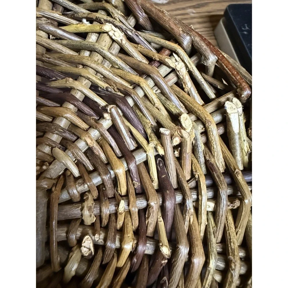 Vintage Handmade Twig Vine Basket Double Handles Rustic Primitive Decor 12